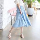 Band-waist Midi Tiered Skirt Sky Blue - One Size