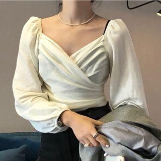 Long-sleeve Plain Wrap Top