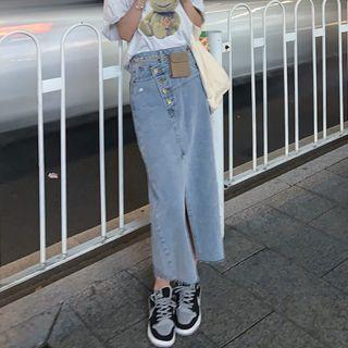 Slit Asymmetrical A-line Denim Skirt