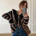 Floral Print Ruffle Trim Sweater Black - One Size