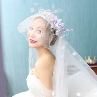 Flower Mesh Wedding Veil White - One Size