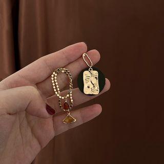 Non-matching Alloy Chained Dangle Earring 1 Pair - Non-matching Alloy Chained Dangle Earring - One Size