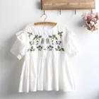 Flower Embroidered Short Sleeve Blouse