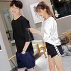 Couple Matching Ring Accent Elbow-sleeve T-shirt