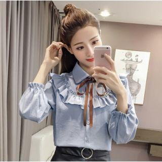 Ruffle Trim Lantern Sleeve Blouse