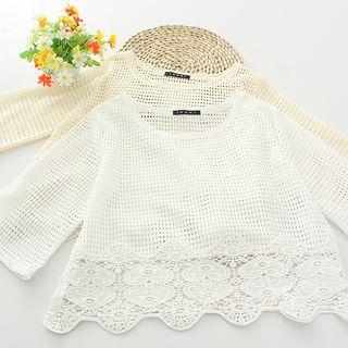 Crochet Hem Perforated Sweater