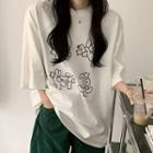 Elbow-sleeve Carton Print T-shirt