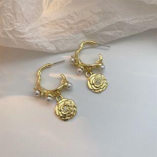 Rose Drop Open Hoop Earring 1 Pair - Gold - One Size