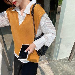 Sheer Shirt / Knit Vest / Pants / Set