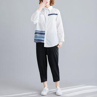 Sequin Panel Lapel Shirt White - F
