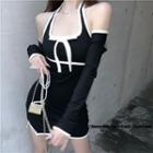 Halter-neck Contrast Trim Sheath Dress / Crop Jacket