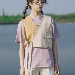 Tie-front Paneled Cropped Vest