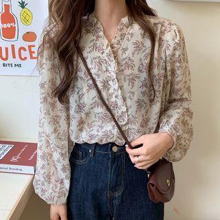 Floral Ruffle Trim Long-sleeve Blouse