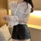 Lace Sheer Long-sleeve T-shirt/ Faux Leather Shorts