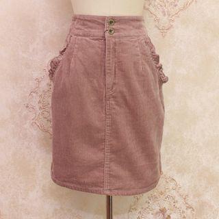Frill Trim Corduroy Pencil Skirt