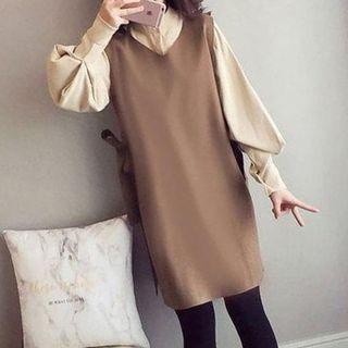 Set: Sleeveless Mini Dress + Puff Sleeve Blouse