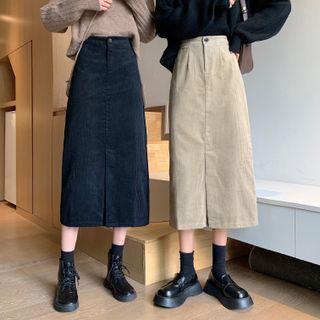 Corduroy High-waist A-line Slit Midi Skirt