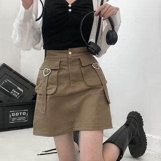 High Waist Cargo Pocket Mini A-line Skirt
