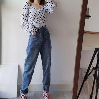 High Waist Cargo Straight Leg Jeans