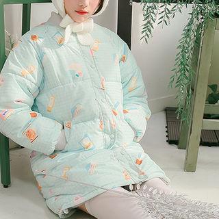 Patterned Checked Puffer Coat Blue - One Size