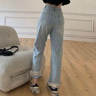 Lettering Applique Straight Leg Jeans