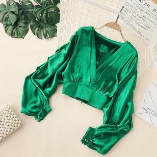 V-neck Long-sleeve Cropped Top