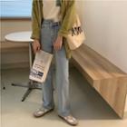 Asymmetric-waistline Straight-cut Jeans