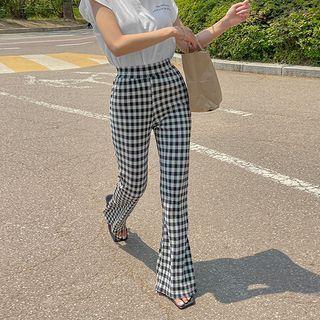 Slit-hem Boot-cut Pleated Pants
