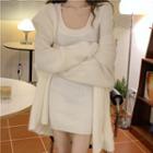 Long-sleeve Plain Knit Mini Dress / Knit Cardigan