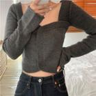 Square Neck Knit Top Dark Gray - One Size
