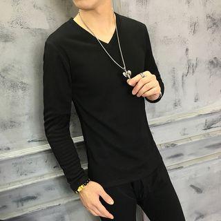 Set: Fleece Lined V-neck Long-sleeve T-shirt + Pants