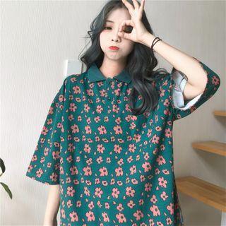 Short Sleeve Flower Print Polo Shirt