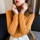 High-neck Plain Knit Top In 10 Colors