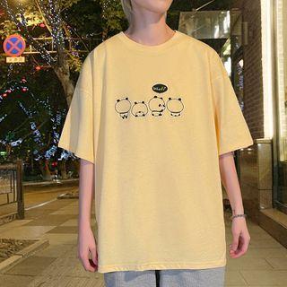 Short-sleeve Cartoon Panda Embroidered T-shirt