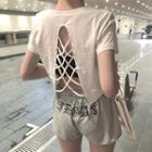 Plain Open-back Cutout Short-sleeve Top