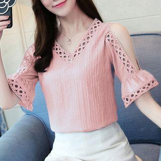 Cold-shoulder Short-sleeve Blouse