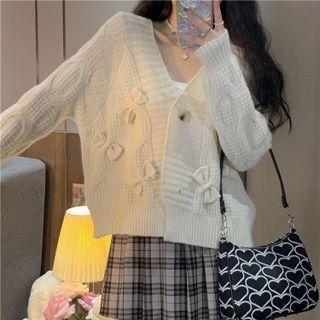 Bow Cardigan / Flared-cuff Lace Blouse