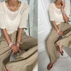 Sheer Cable-knit Top Oatmeal - One Size