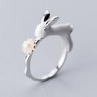 925 Sterling Silver Faux Pearl Rabbit Accent Open Ring As Shown In Figure - One Size