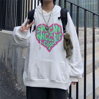 Lettering Heart Print Hoodie