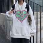 Lettering Heart Print Hoodie