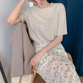 Round-neck Sheer Linen Blend T-shirt