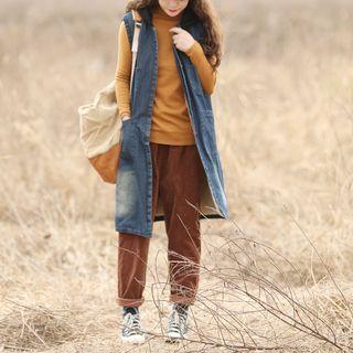 Denim Hooded Long Vest