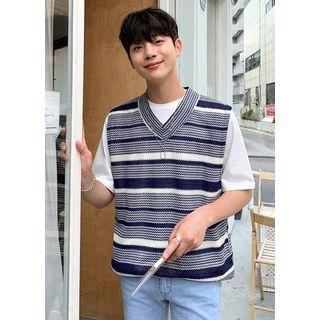 V-neck Striped Linen Blend Vest