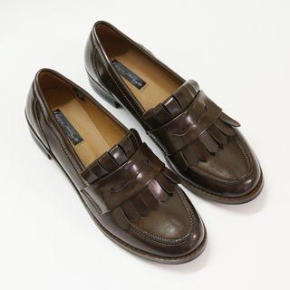 Fringed Patent Flat Loafers