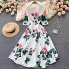 Round-neck Flower Print Short-sleeve Dress