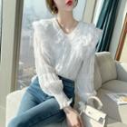 Long-sleeve Ruched Collar Blouse