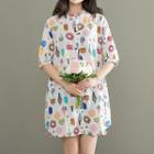 Elbow Sleeve Patterned Shirt Dress