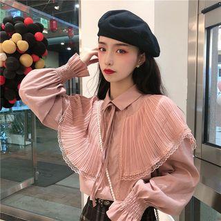 Tie Neck Blouse / Plaid A-line Skirt