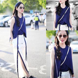Plain Tank Top / Drawstring Wide-leg Pants